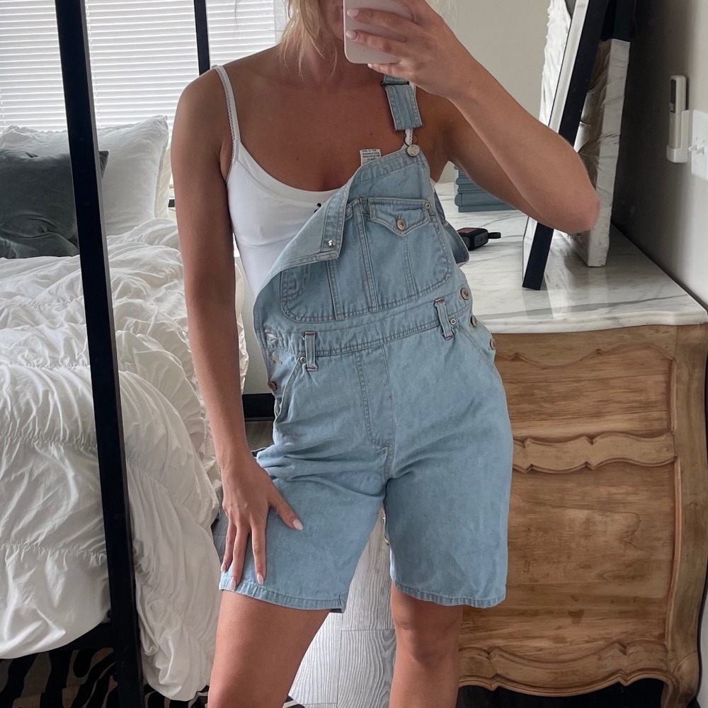 Vintage 90s Squeeze Denim Overall Shortalls Size 6
